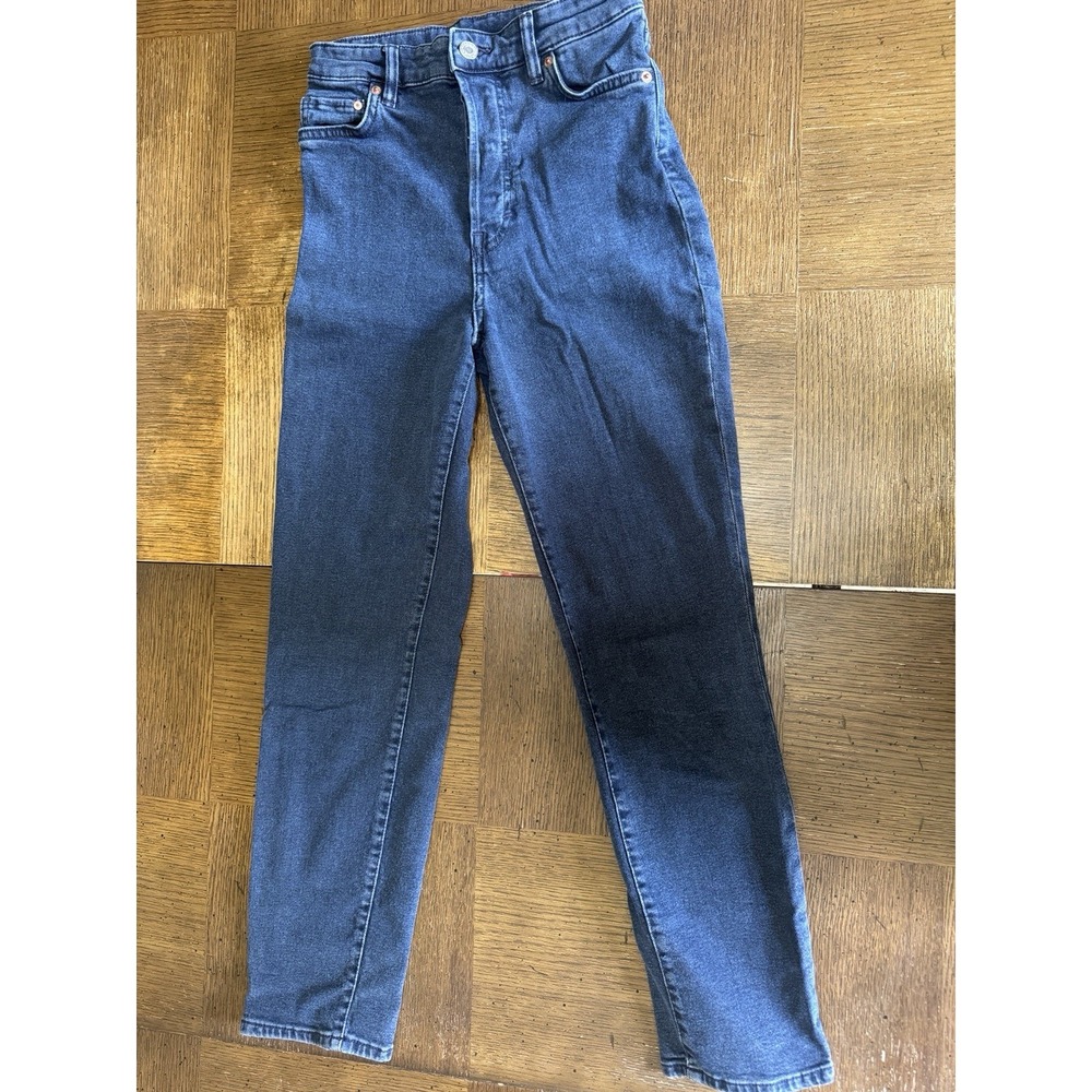 H&M &Denim Women's Jeans Size 2 High Waist Mom Jean Dark Wash Button Fly